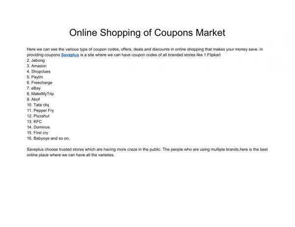 Online Shopping of Coupons Market