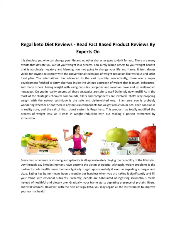 Regal keto Diet Reviews - Read Fact Based Product Reviews By Experts On