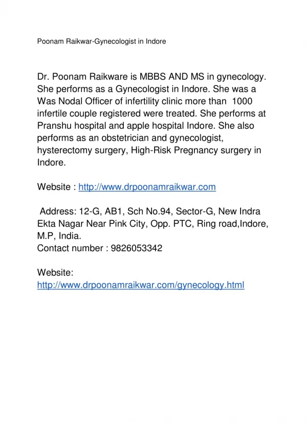 Poonam Raikwar-Gynecologist in Indore
