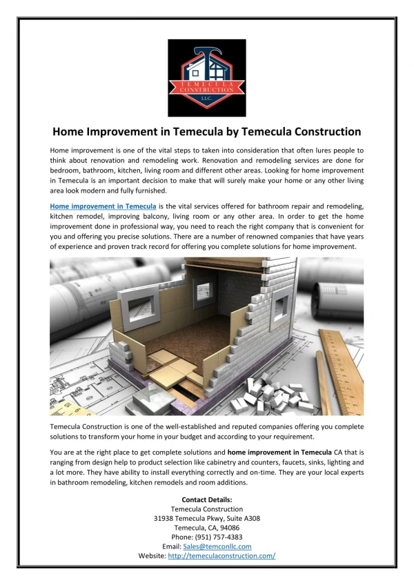Home Improvement in Temecula by Temecula Construction