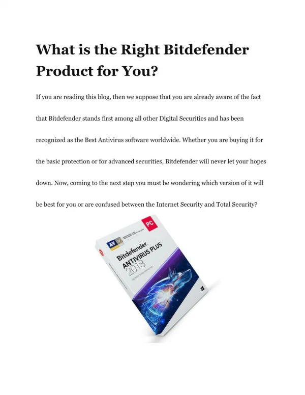 What is the Right Bitdefender Product for You