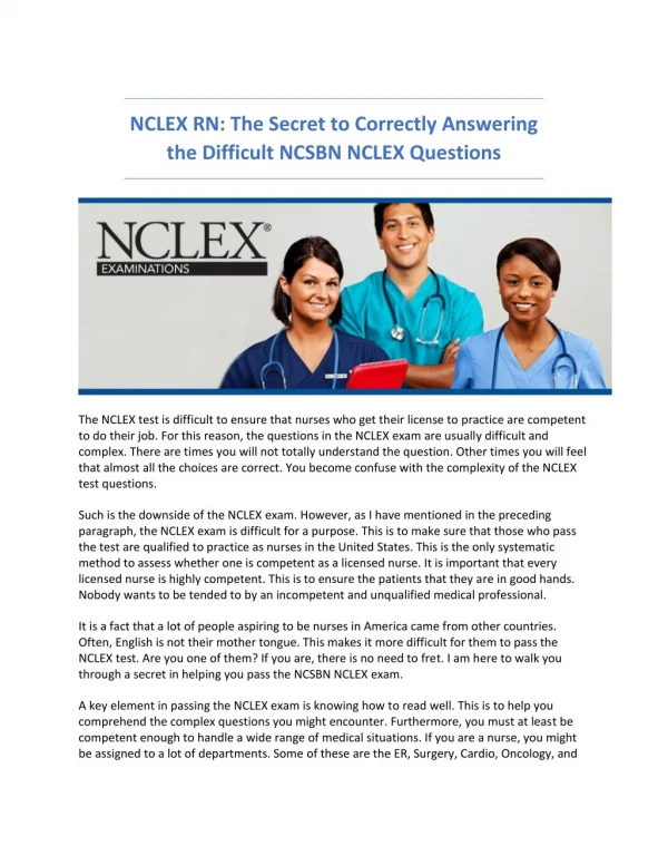 NCLEX RN: The Secret to Correctly Answering the Difficult NCSBN NCLEX Questions