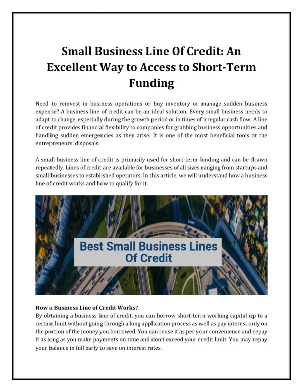 Small Business Line Of Credit: An Excellent Way to Access to Short-Term Funding