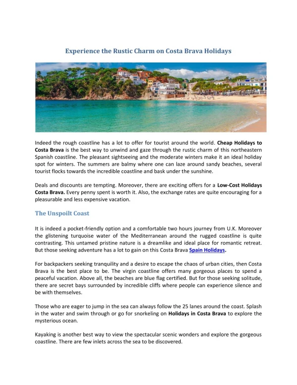 Cheap Holidays to Costa Brava 2018/2019 | Costa Brava Holidays