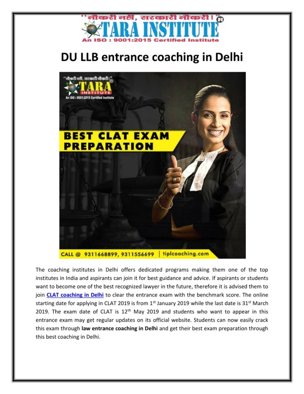 DU LLB entrance coaching in Delhi