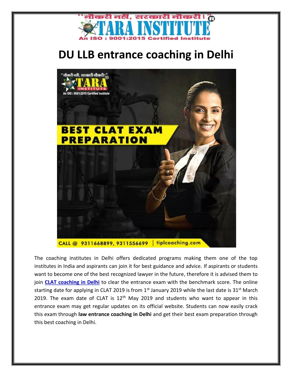 du llb entrance coaching in delhi
