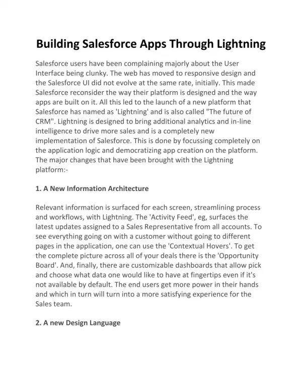 Building Salesforce Apps Through Lightning