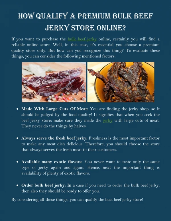 How Qualify A Premium Bulk Beef Jerky Store Online?