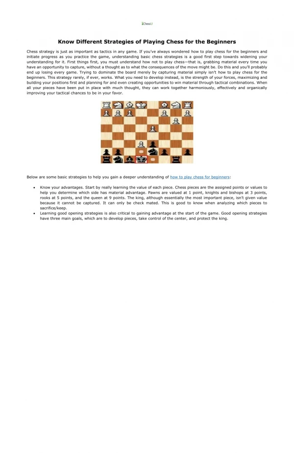 Know Different Strategies of Playing Chess for the Beginners