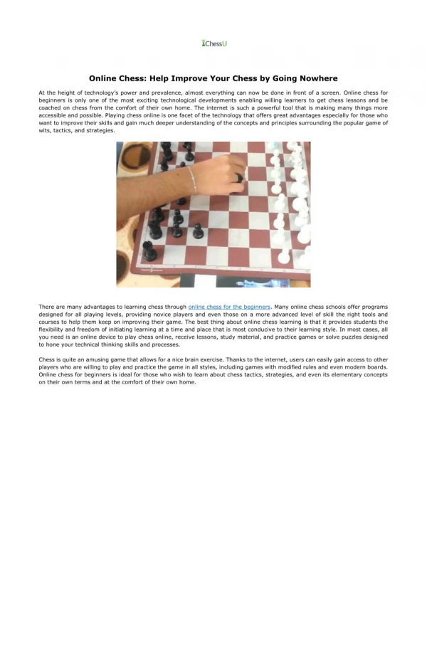Online Chess: Help Improve Your Chess by Going Nowhere