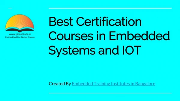 Professional Training Institute - Best Certification Courses in Embedded Systems and IOT