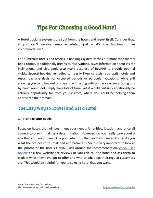 Tips For Choosing a Good Hotel