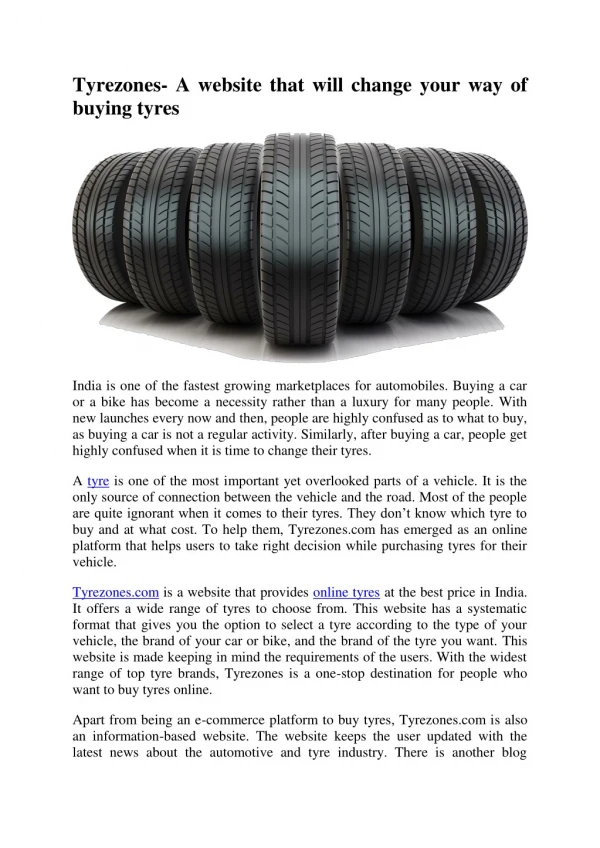 Tyrezones- A website that will change your way of buying tyres