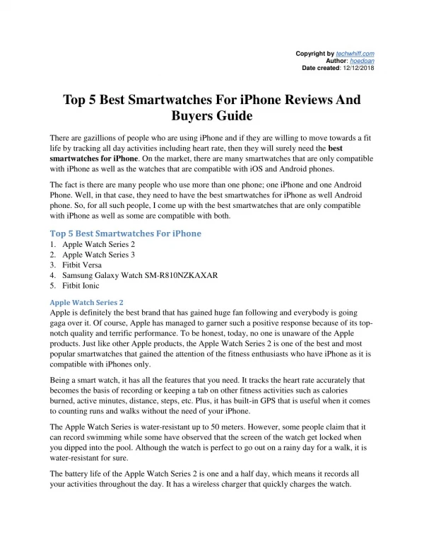 Top 5 Best Smartwatches For iPhone Reviews And Buyers Guide