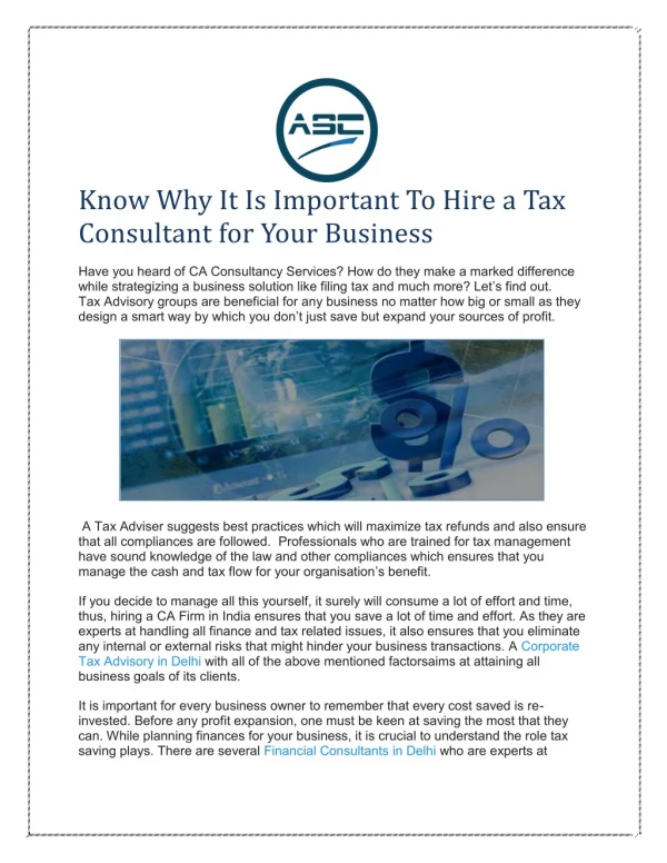 Get Tax Advisory Services in Delhi-ASC Group