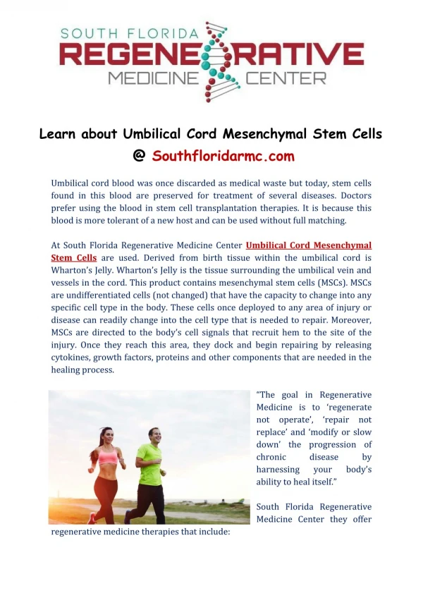 Umbilical Cord Mesenchymal Stem Cells - Southfloridarmc.com