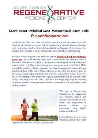 Umbilical Cord Mesenchymal Stem Cells - Southfloridarmc.com - slide 1