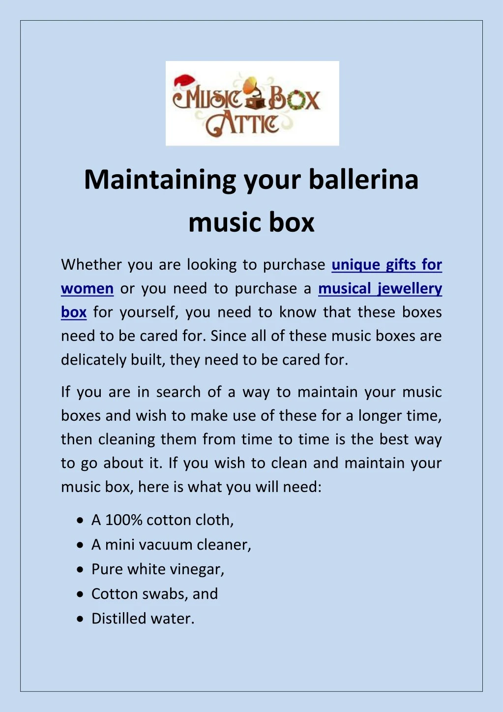maintaining your ballerina music box