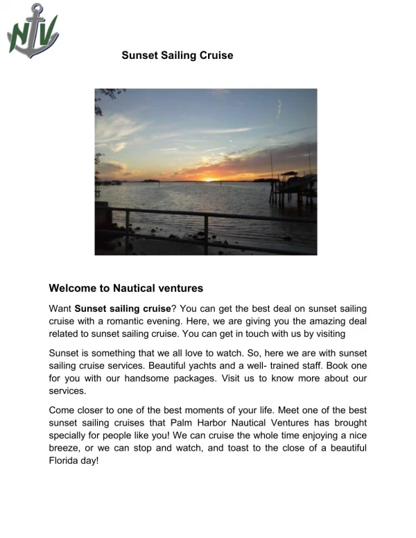 Sunset Sailing Cruise - Palm Harbor Nautical Ventures