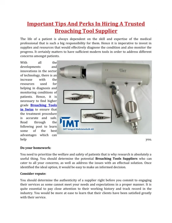 Important Tips And Perks In Hiring A Trusted Broaching Tool Supplier