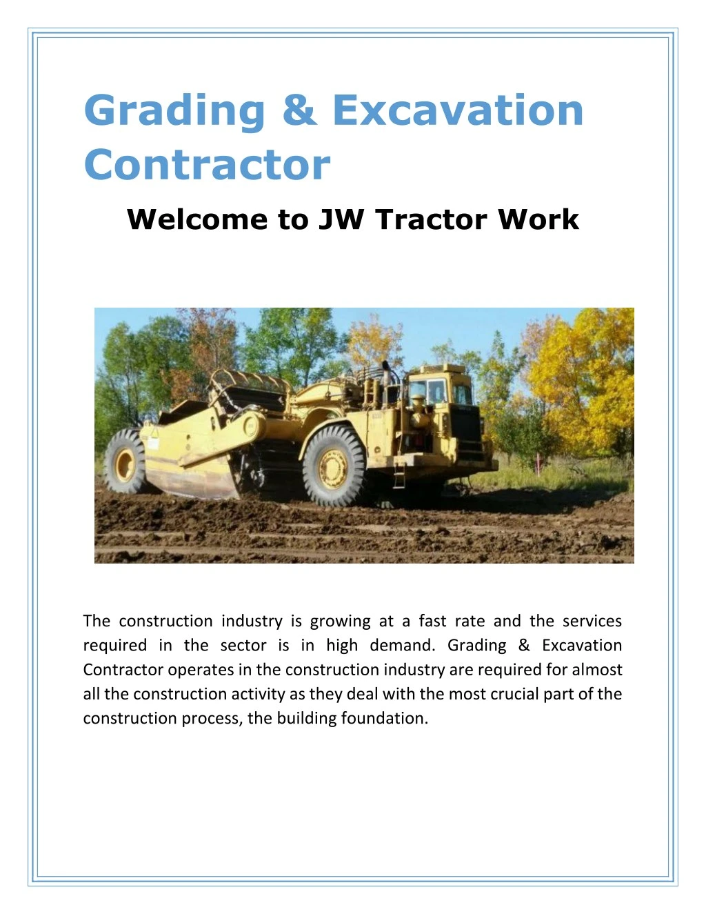 grading excavation contractor welcome