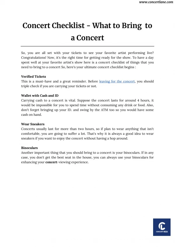 Concert checklist what to bring to a concert