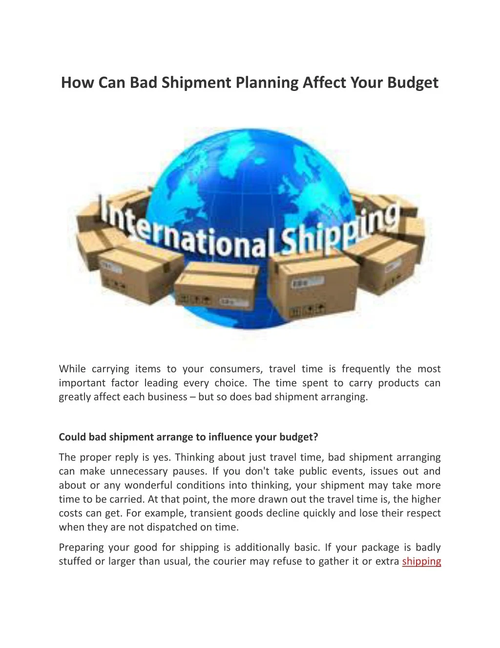 how can bad shipment planning affect your budget