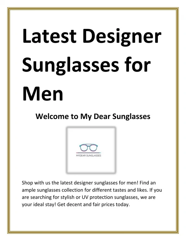 Latest Designer Sunglasses for Men - My Dear Sunglasses