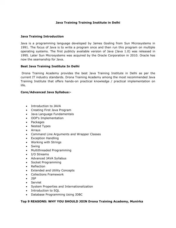 Java Training Training Institute in Delhi