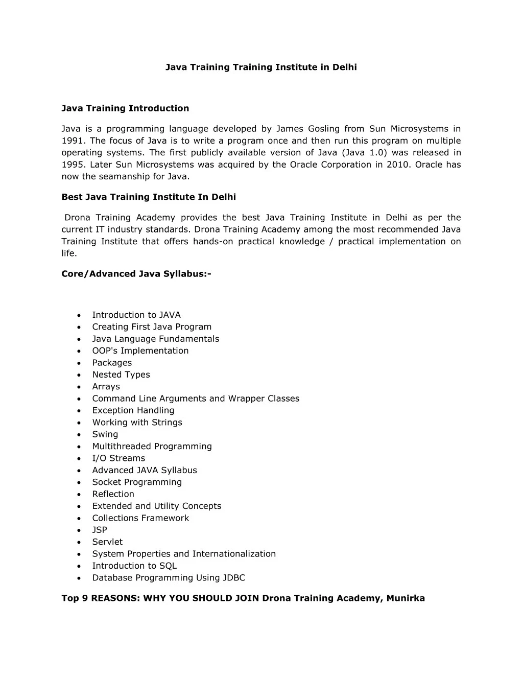 java training training institute in delhi