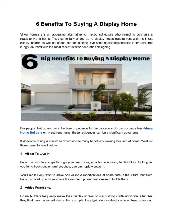 6 Big Benefits To Buying A Display Home