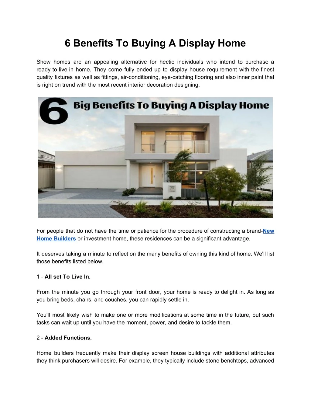6 benefits to buying a display home