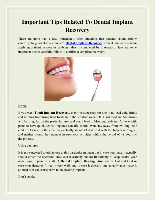 Important Tips Related To Dental Implant Recovery