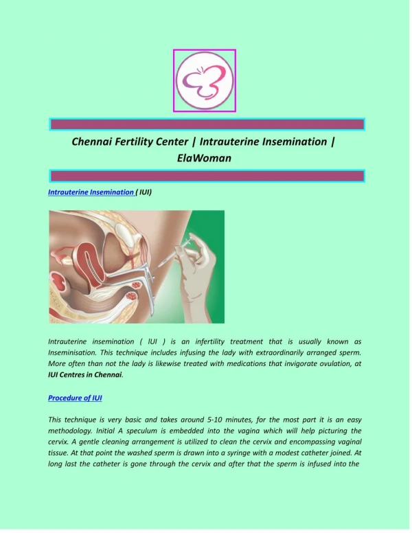 Chennai Fertility Center | Intrauterine Insemination | ElaWoman