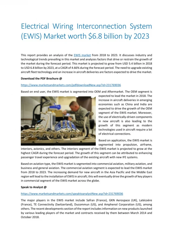 Electrical Wiring Interconnection System (EWIS) Market worth $6.8 billion by 2023