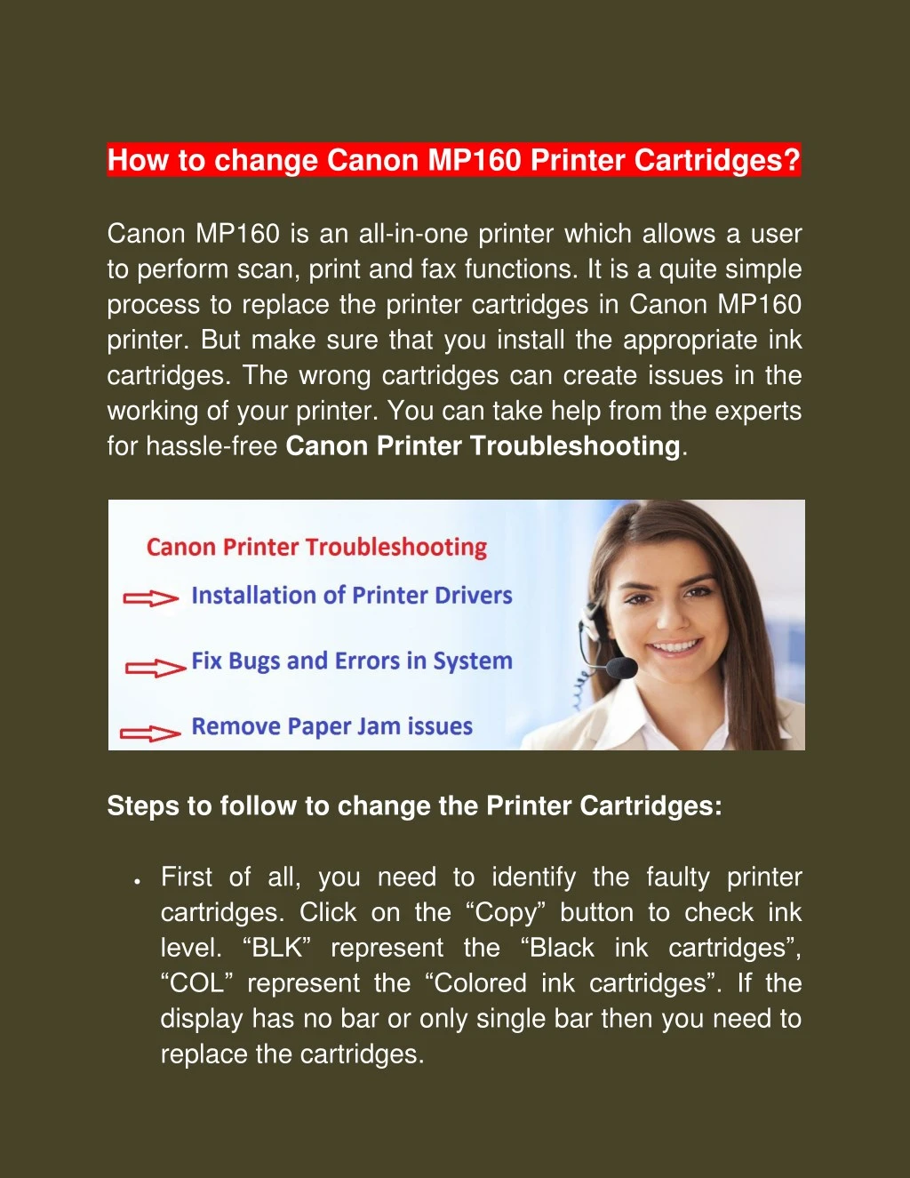 how to change canon mp160 printer cartridges
