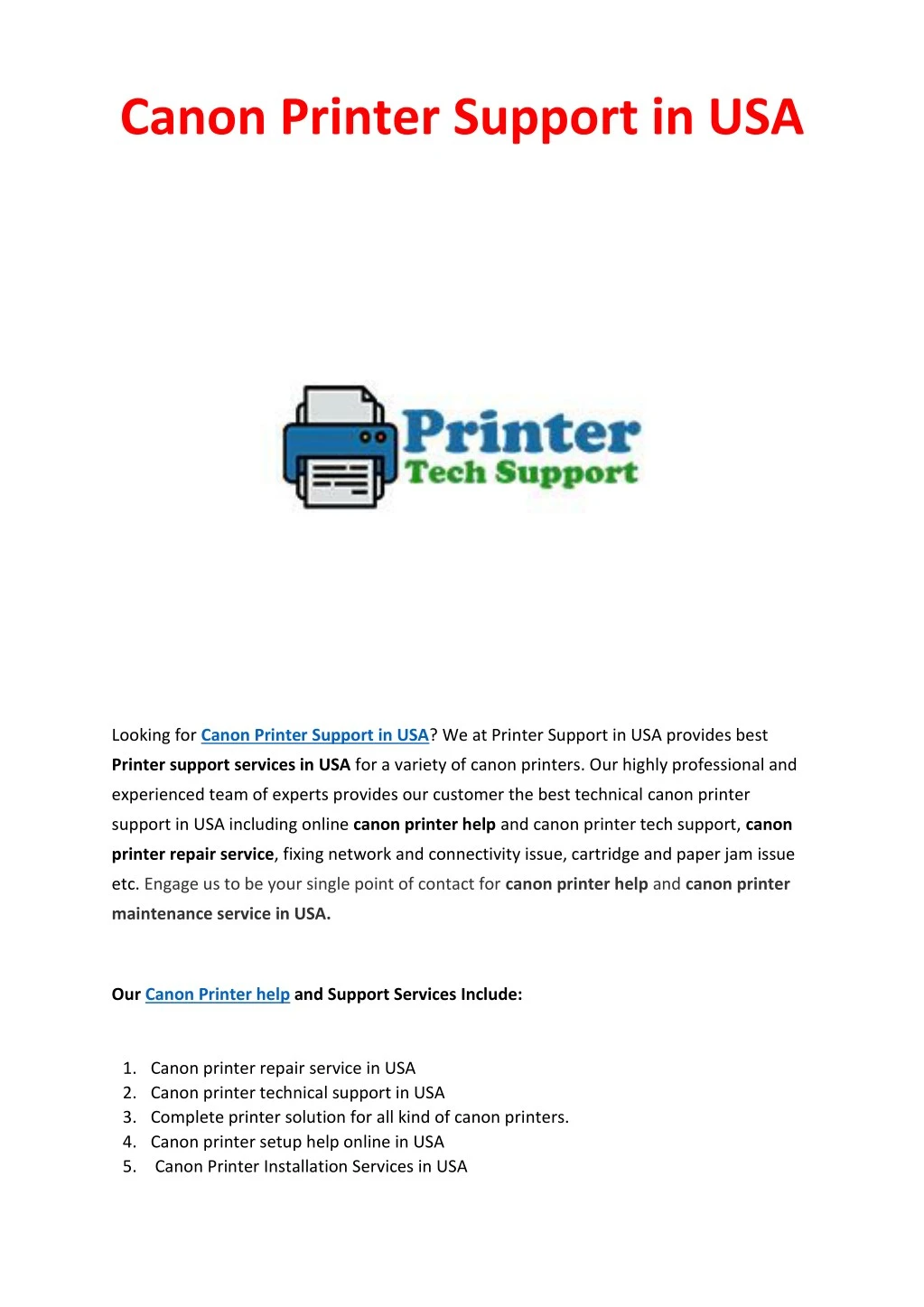 canon printer support in usa