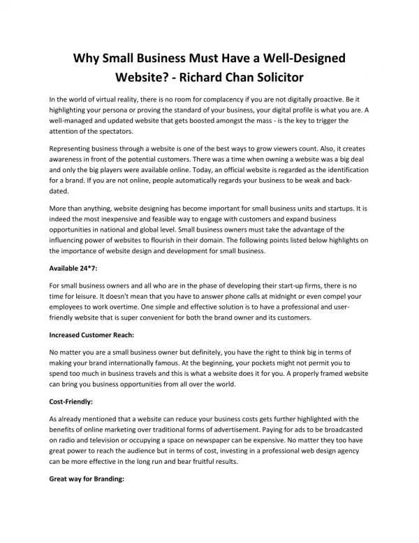 Why Small Business Must Have a Well-Designed Website? - Richard Chan Solicitor
