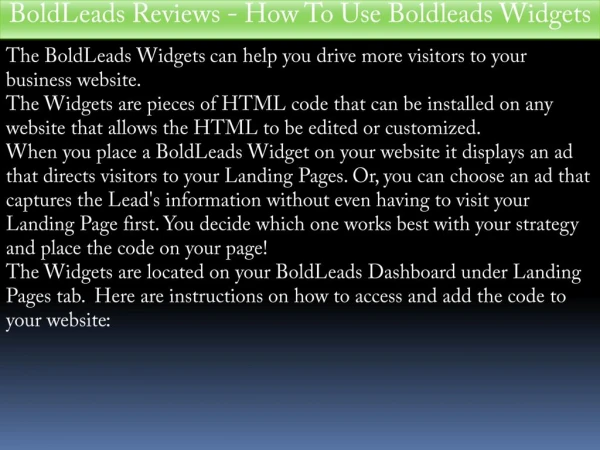 BoldLeads Reviews - How To Use Boldleads Widgets