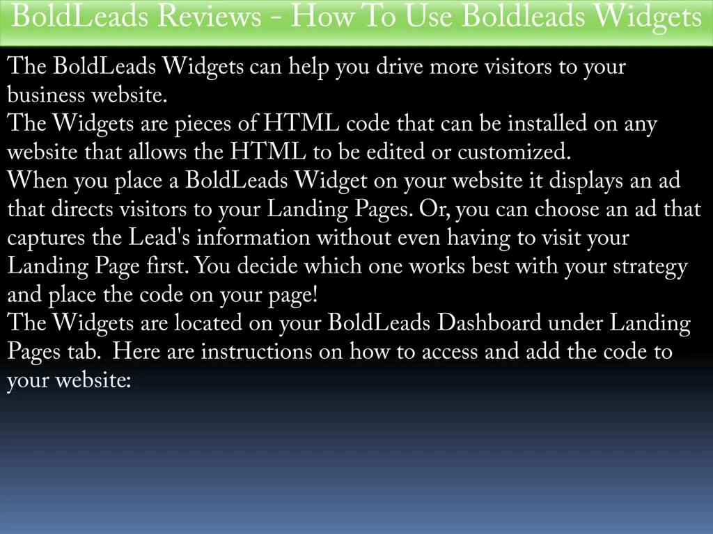 boldleads reviews how to use boldleads widgets