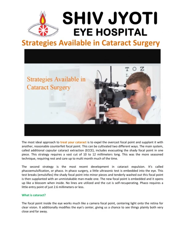 Method Available in Cataract Surgery