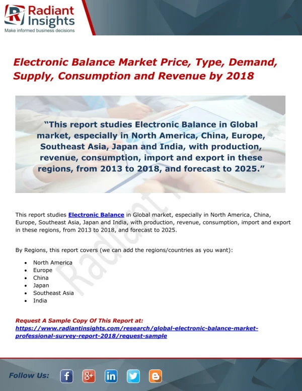 Electronic Balance Market Price, Type, Demand, Supply, Consumption and Revenue by 2018