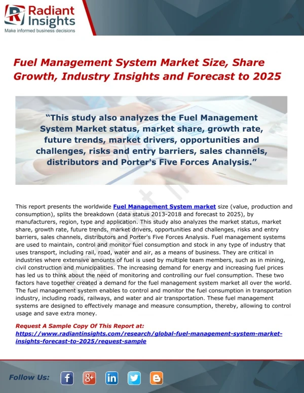 Fuel Management System Market Size, Share Growth, Industry Insights and Forecast to 2025