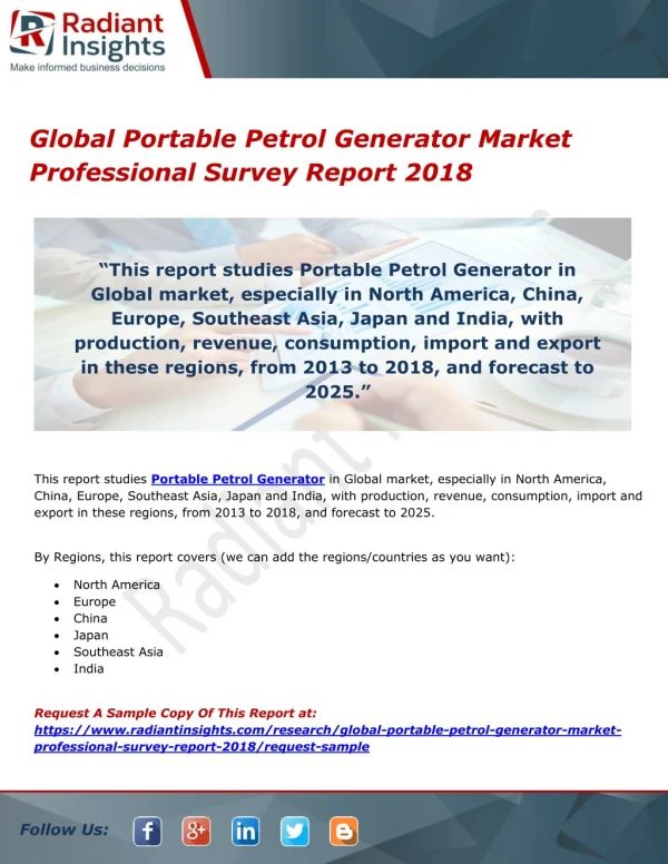 Global Portable Petrol Generator Market Professional Survey Report 2018
