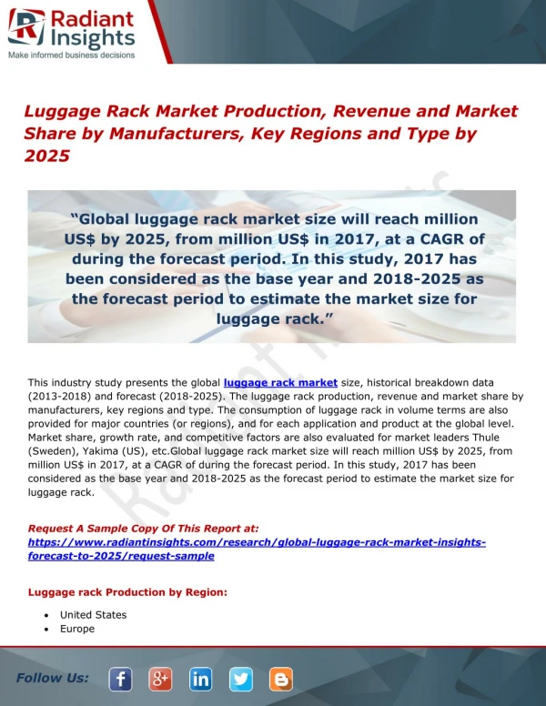 Luggage Rack Market Production, Revenue and Market Share by Manufacturers, Key Regions and Type by 2025
