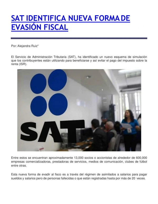 SAT Identifica Nueva Forma De Evasión Fiscal - José Arcadio Cabrera Luque