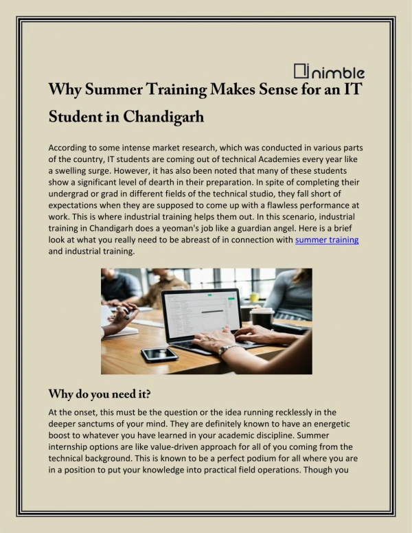 Why Summer Training Makes Sense for an IT Student in Chandigarh
