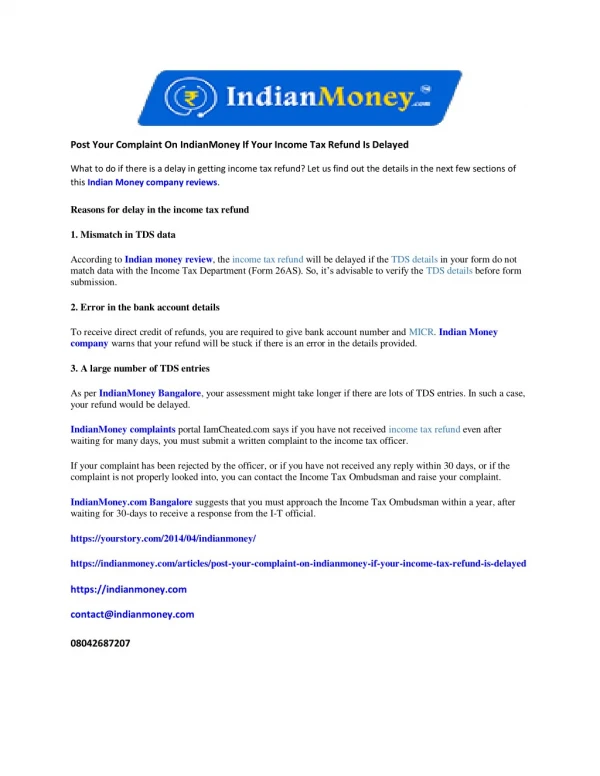 Post Your Complaint On IndianMoney If Your Income Tax Refund Is Delayed
