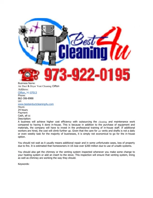 Air Duct & Dryer Vent Cleaning Clifton