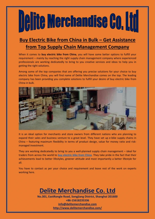 Buy Electric Bike from China in Bulk – Get Assistance from Top Supply Chain Management Company